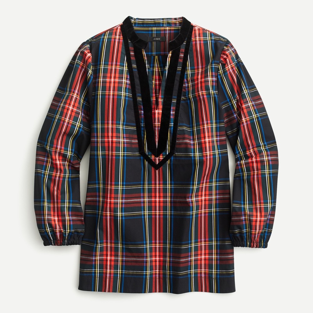Velvet- Trimmed Tartan V-neck Tunic for The Holidays - Picture 6 of 7